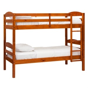 Pemberly Row Transitional Twin-over-Twin Solid Wood Bunk Bed Frame in Cherry
