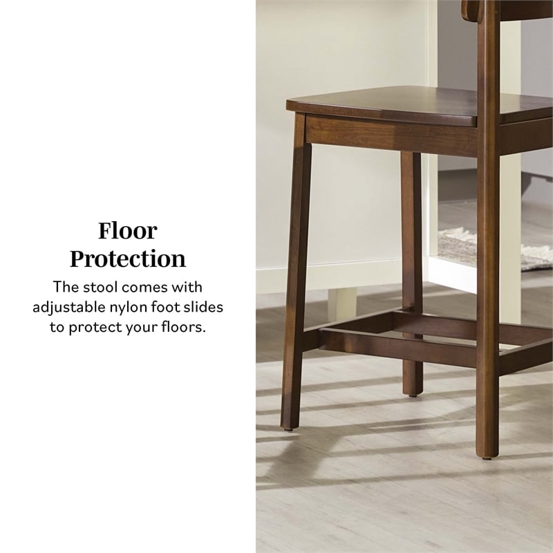 Pemberly Row 2-Piece Minimalist Solid Wood Counter Stool - Set of 2 - Walnut