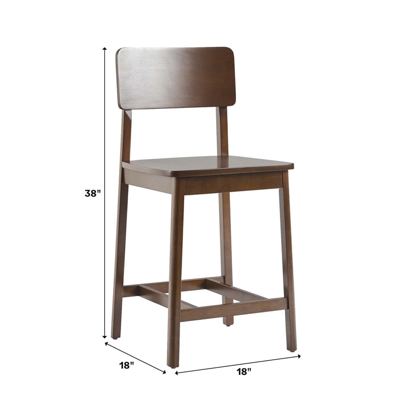 Pemberly Row 2-Piece Minimalist Solid Wood Counter Stool - Set of 2 - Walnut