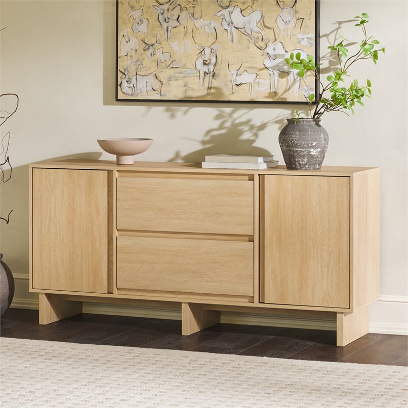 Pemberly Row Modern Beveled 2-Door 2-Drawer Wood Sideboard 63