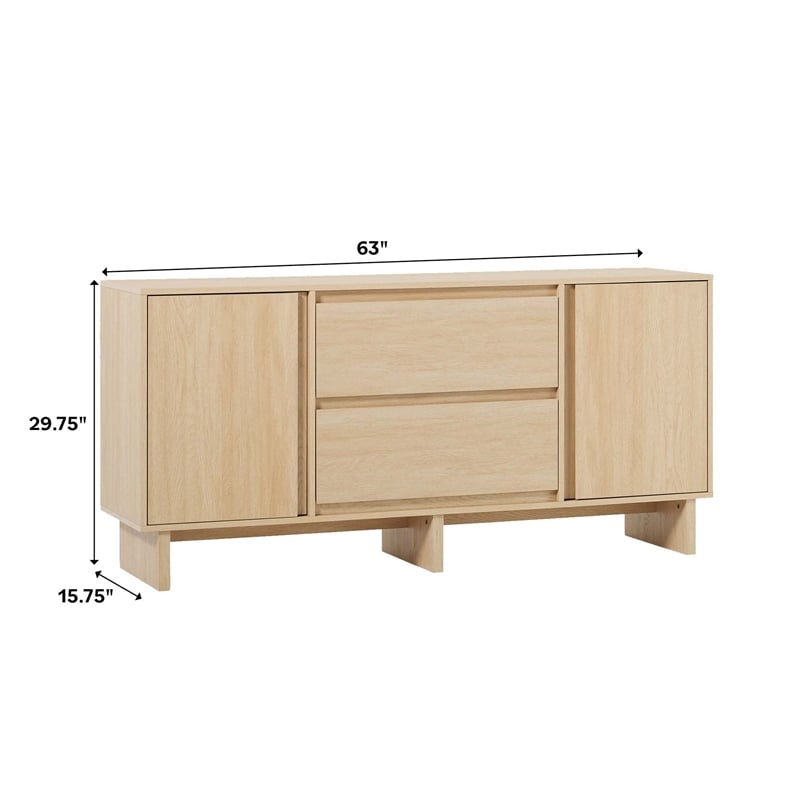 Pemberly Row Modern Beveled 2-Door 2-Drawer Wood Sideboard 63