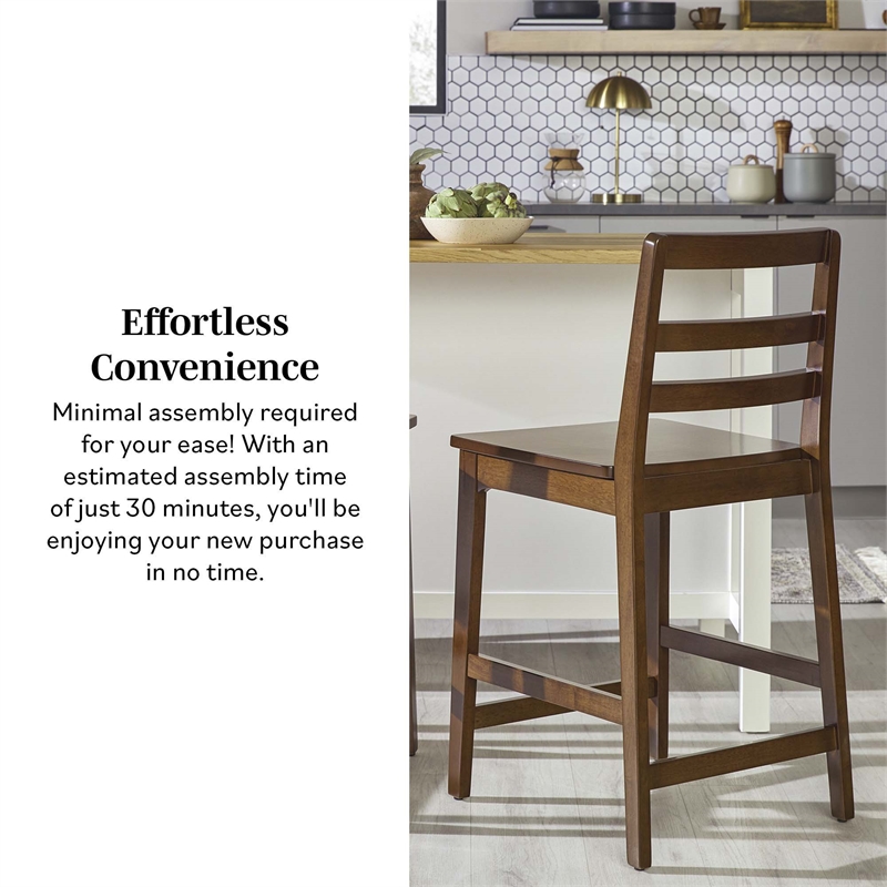 Pemberly Row Modern Solid Wood Ladder-Back Counter Stool - Set of 2 - Walnut