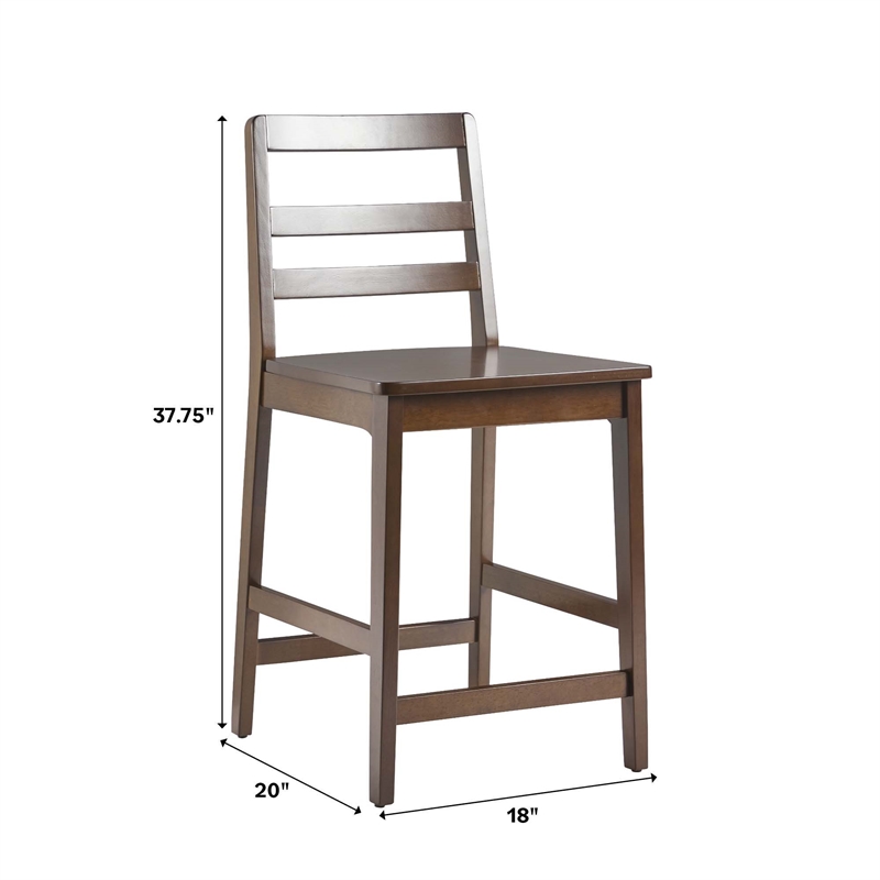 Pemberly Row Modern Solid Wood Ladder-Back Counter Stool - Set of 2 - Walnut