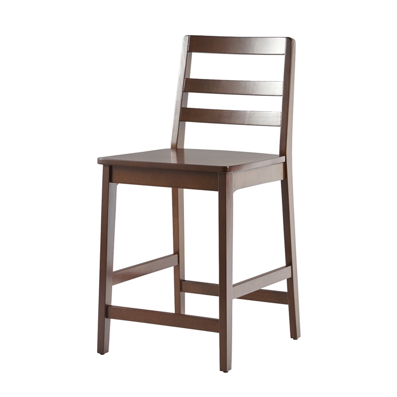 Pemberly Row Modern Solid Wood Ladder-Back Counter Stool - Set of 2 - Walnut