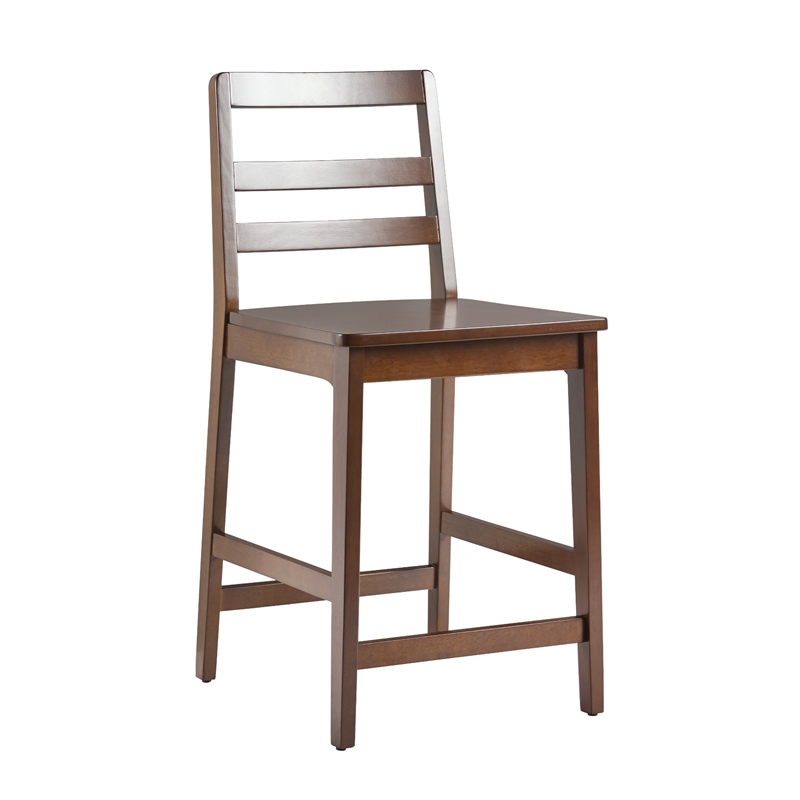 Pemberly Row Modern Solid Wood Ladder-Back Counter Stool - Set of 2 - Walnut