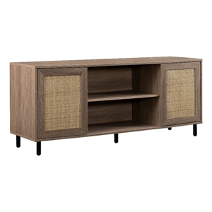 Pemberly Row 58&quot 2 Door Wood and Rattan TV Stand in Driftwood