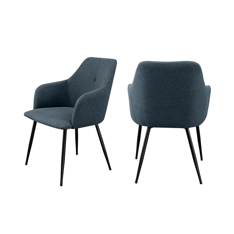 Pemberly Row Upholstered Metal Dining Arm Chair - Indigo Blue