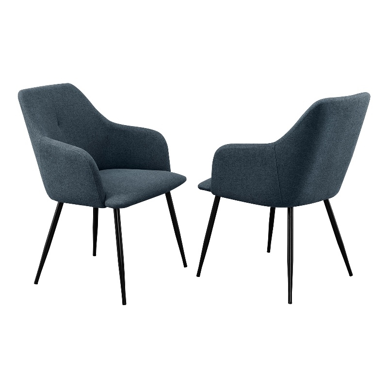 Pemberly Row Upholstered Metal Dining Arm Chair - Indigo Blue