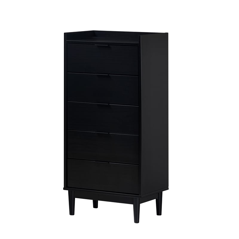 Pemberly Row 5-Drawer Tall Wood Bedroom Chest Dresser - Black