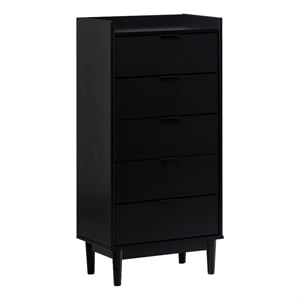 Pemberly Row 5-Drawer Tall Wood Bedroom Chest Dresser - Black