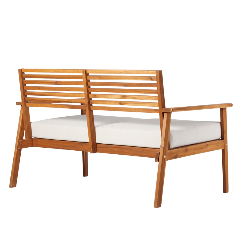 Pemberly Row Contemporary Outdoor Solid Wood Loveseat in Brown