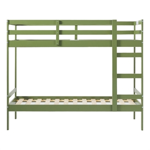 Pemberly Row Twin Over Twin Simple Solid Wood Bunk Bed - Olive Green