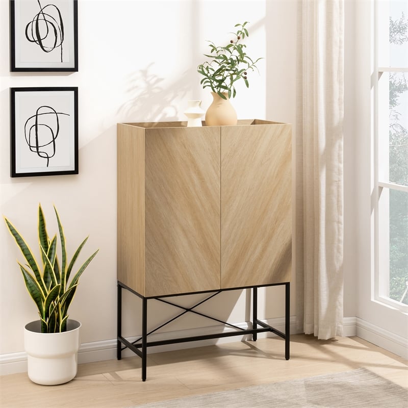 Pemberly Row 2-Door Wood Accent Cabinet with Inset Top - Coastal Oak