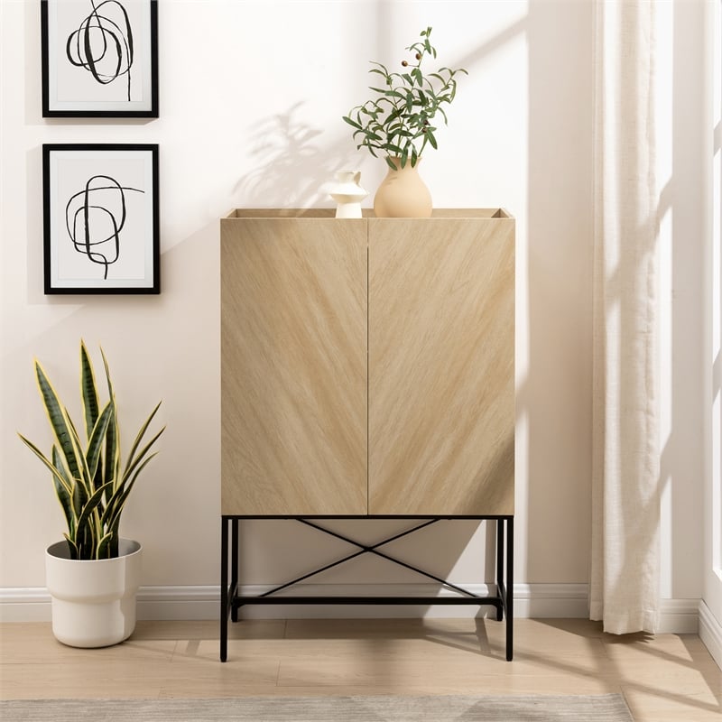 Pemberly Row 2-Door Wood Accent Cabinet with Inset Top - Coastal Oak