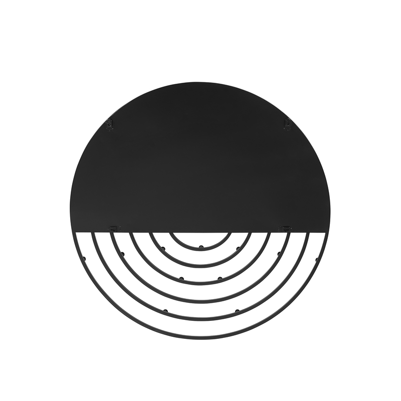 Pemberly Row Contemporary Metal Round Wall Mirror with Hooks in Black