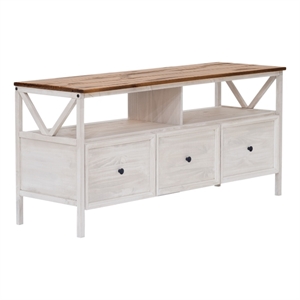 Pemberly Row 60&quot 3-Drawer Solid Wood TV Console - Reclaimed Barnwood / White