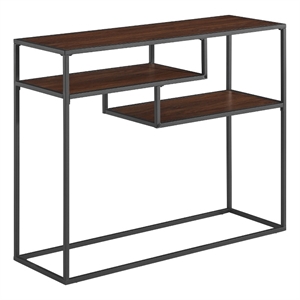 Pemberly Row 42&quot Metal and Wood Tiered Shelf Entry Table - Dark Walnut/ Black