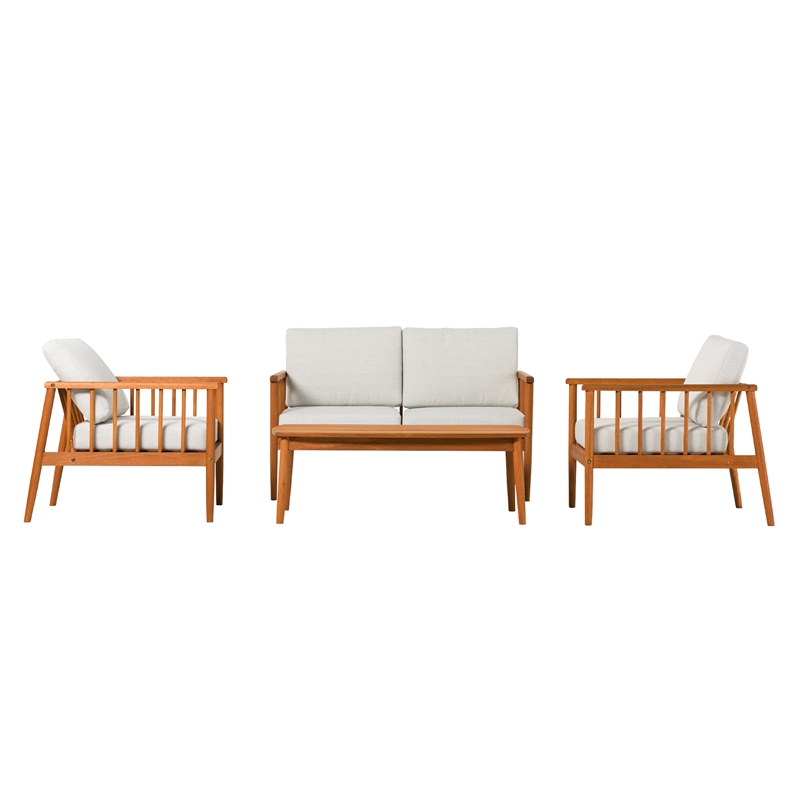 Pemberly Row Modern Outdoor Spindle Style 4 Piece Solid Wood Chat Set - Brown