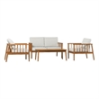 Pemberly Row Modern Outdoor Spindle Style 4 Piece Solid Wood Chat Set - Brown