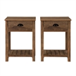 Pemberly Row Country Farmhouse Single Drawer Wood Side Table Set - Rustic Oak