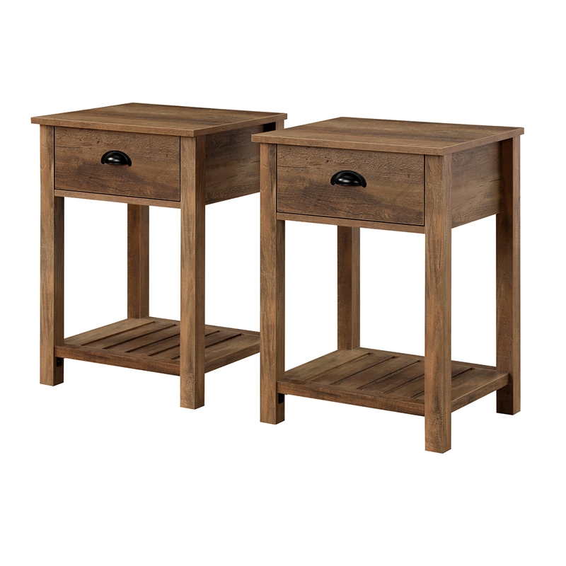 Pemberly Row Country Farmhouse Single Drawer Wood Side Table Set - Rustic Oak
