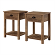 Pemberly Row Country Farmhouse Single Drawer Wood Side Table Set - Rustic Oak