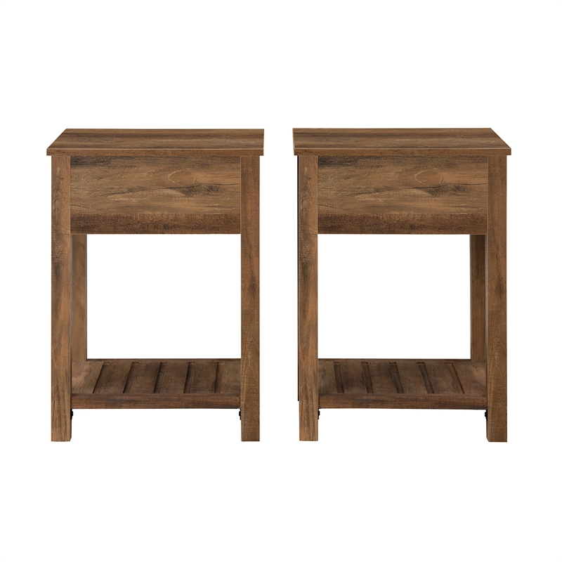 Pemberly Row Country Farmhouse Single Drawer Wood Side Table Set - Rustic Oak