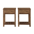Pemberly Row Country Farmhouse Single Drawer Wood Side Table Set - Rustic Oak