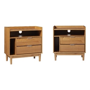 Pemberly Row 25&quot Solid Wood 2-Drawer Night Stand with Gallery - 2PK - Caramel
