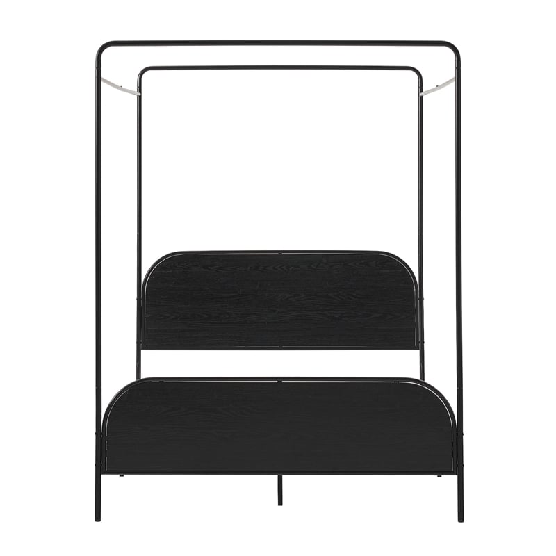 Pemberly Row Industrial Bent Mid-Century Metal Queen Size Canopy Bed in Black