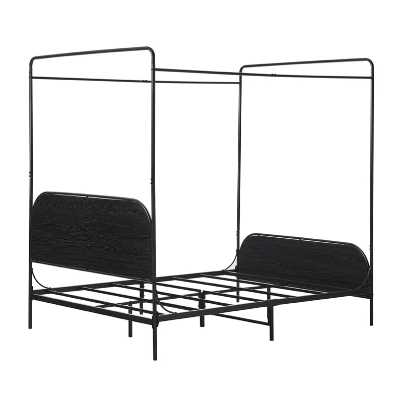 Pemberly Row Industrial Bent Mid-Century Metal Queen Size Canopy Bed in Black