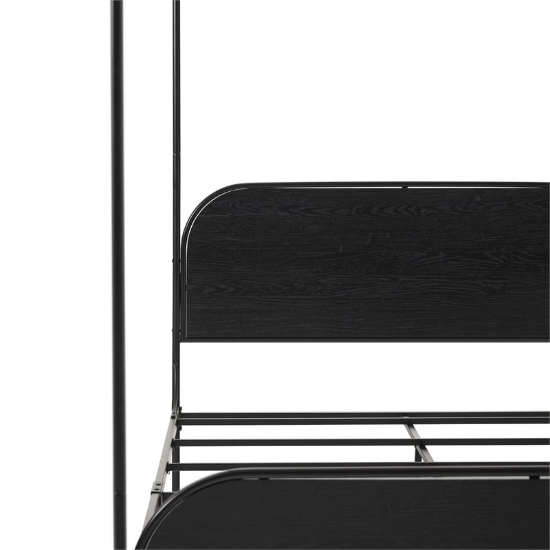 Pemberly Row Industrial Bent Mid-Century Metal Queen Size Canopy Bed in Black