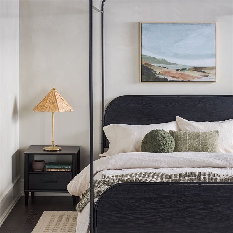 Pemberly Row Industrial Bent Mid-Century Metal Queen Size Canopy Bed in Black