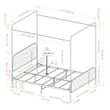 Pemberly Row Industrial Bent Mid-Century Metal Queen Size Canopy Bed in Black