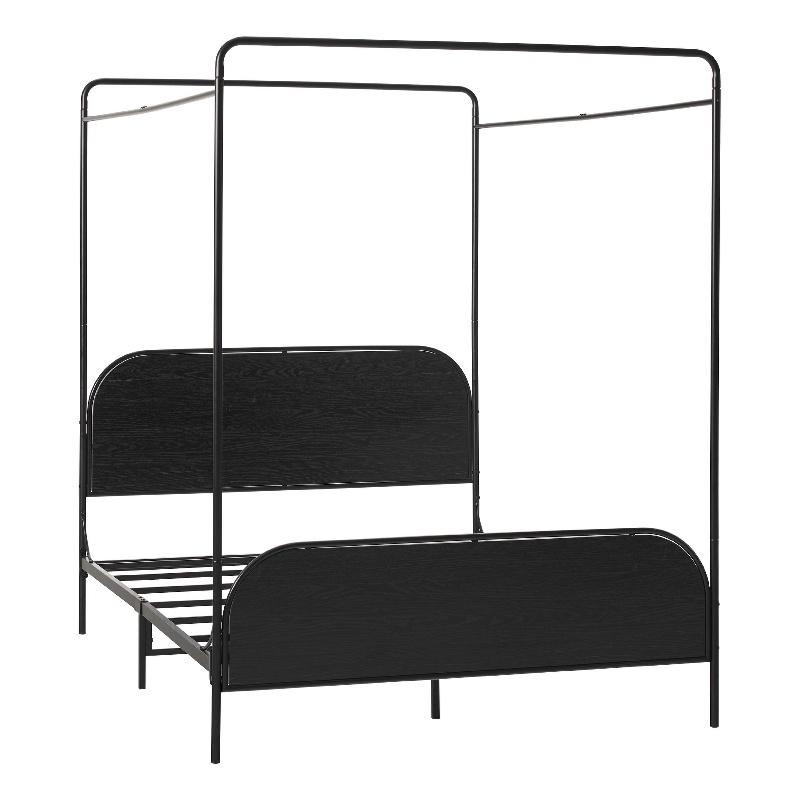 Pemberly Row Industrial Bent Mid-Century Metal Queen Size Canopy Bed in Black