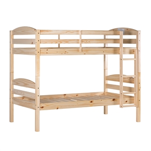 Pemberly Row Transitional Twin-over-Twin Solid Wood Bunk Bed Frame in Natural
