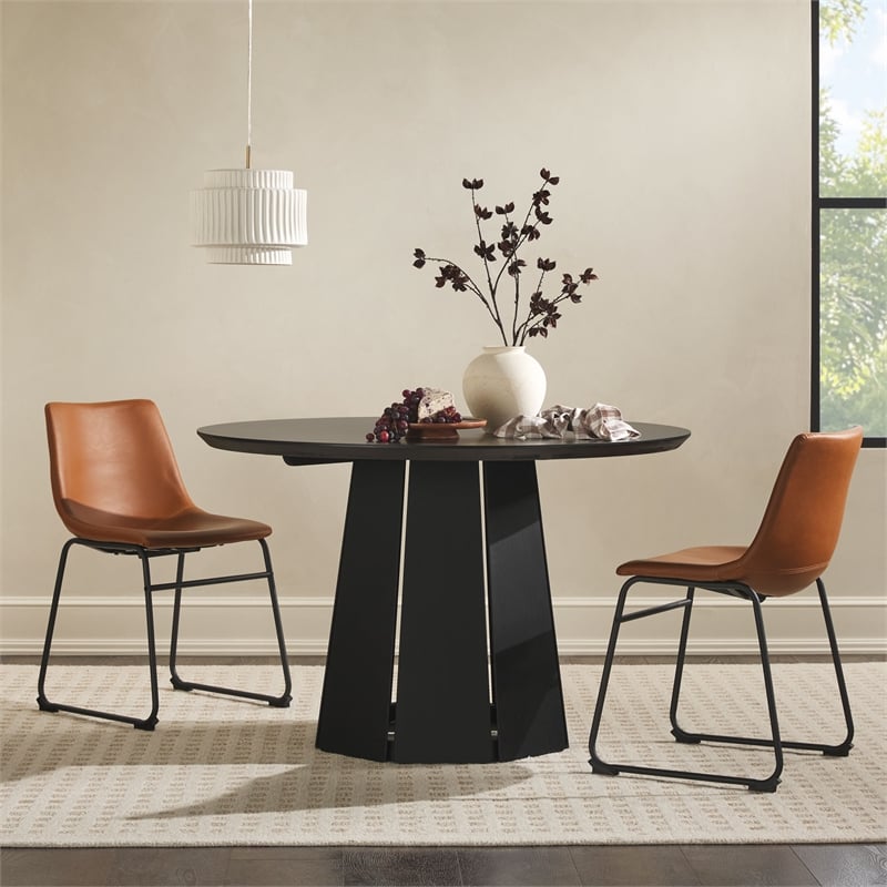 Pemberly Row Modern Paneled Wood Pedestal Base Round Dining Table 48