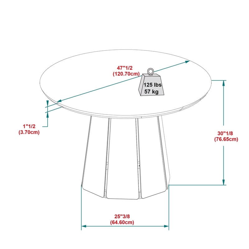 Pemberly Row Modern Paneled Wood Pedestal Base Round Dining Table 48