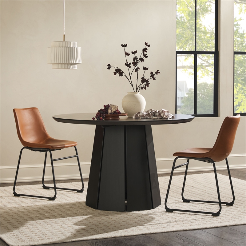 Pemberly Row Modern Paneled Wood Pedestal Base Round Dining Table 48