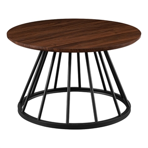 Pemberly Row 30&quot Wood Coffee Table with Metal Caged Base - Dark Walnut/ Black
