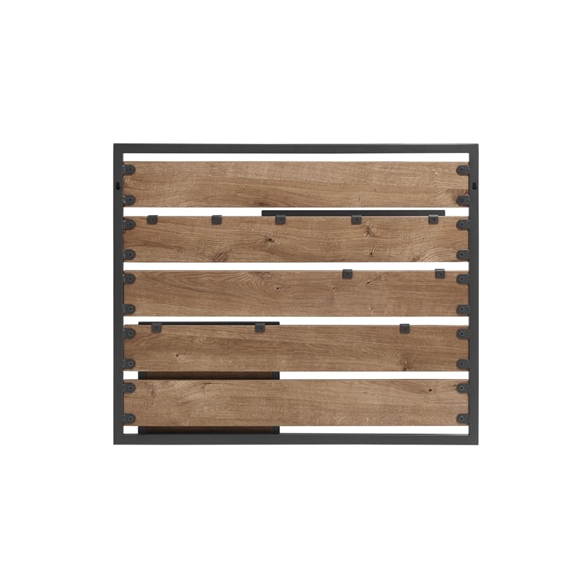 Pemberly Row Wood Slatted Wall Organizer w/ Mirror - Knotty Driftwood / Black