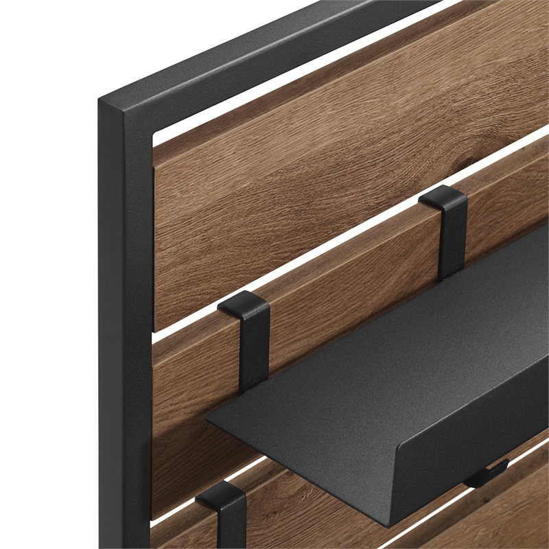 Pemberly Row Wood Slatted Wall Organizer w/ Mirror - Knotty Driftwood / Black
