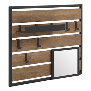 Pemberly Row Wood Slatted Wall Organizer w/ Mirror - Knotty Driftwood / Black