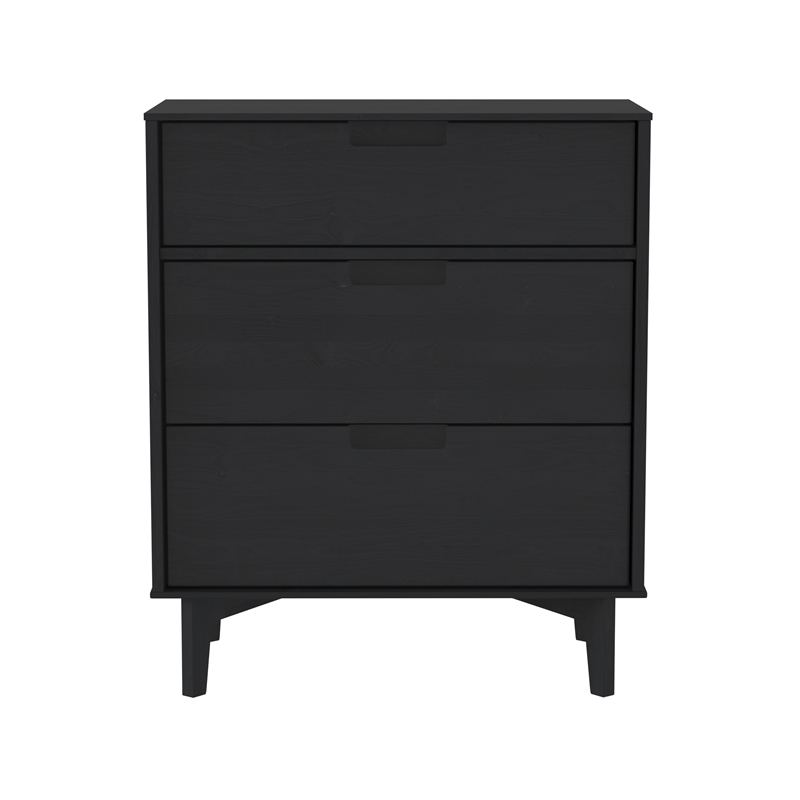 Pemberly Row 3-Drawer Groove Handle Solid Wood Dresser - Black