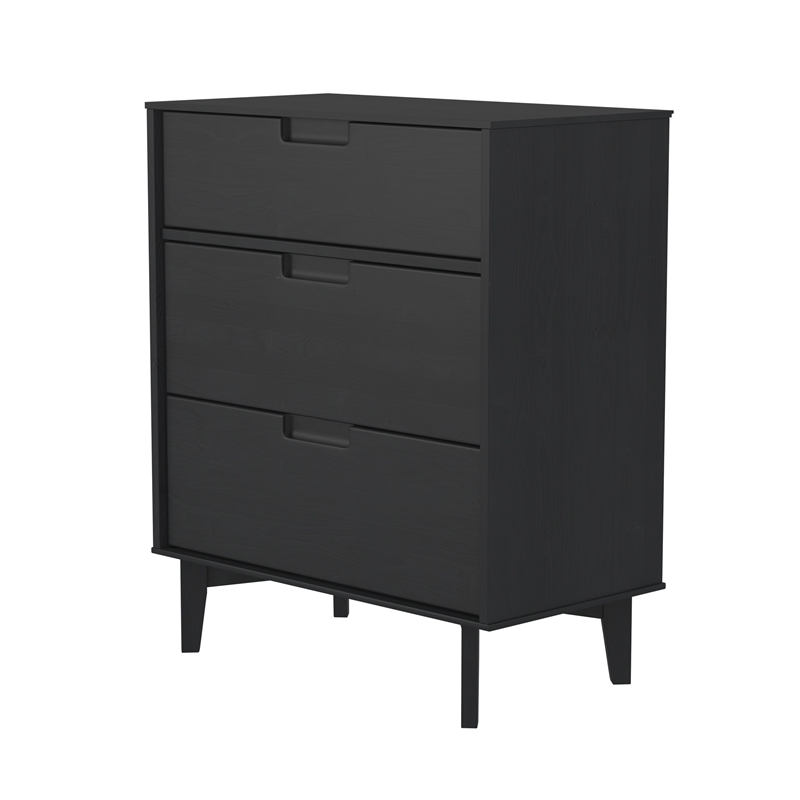 Pemberly Row 3-Drawer Groove Handle Solid Wood Dresser - Black