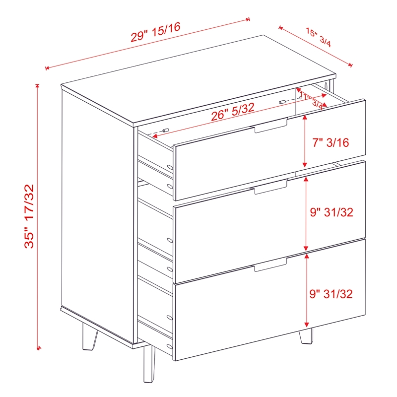 Pemberly Row 3-Drawer Groove Handle Solid Wood Dresser - Black