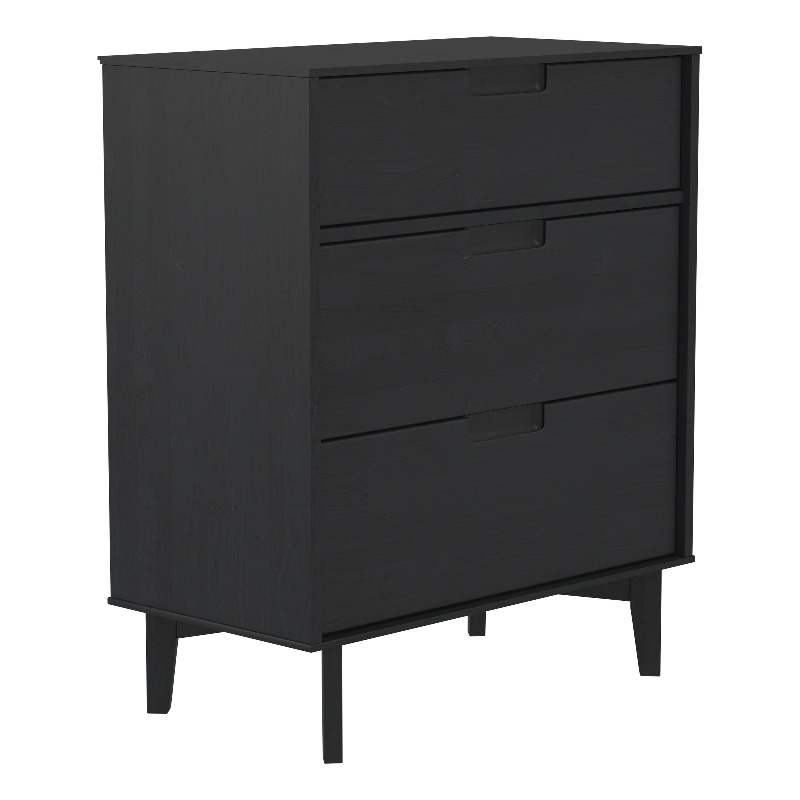Pemberly Row 3-Drawer Groove Handle Solid Wood Dresser - Black