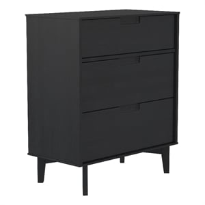 Pemberly Row 3-Drawer Groove Handle Solid Wood Dresser - Black