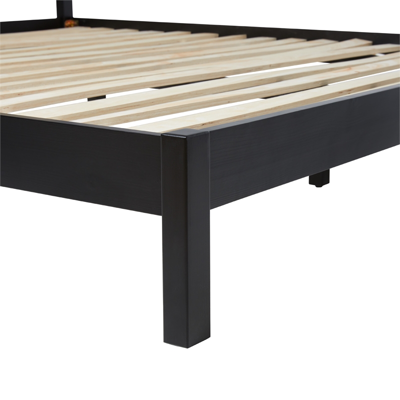 Pemberly Row Solid Wood Rattan Headboard King Bedframe - Black