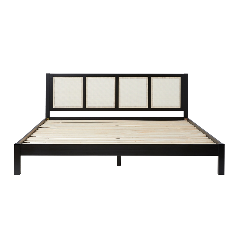 Pemberly Row Solid Wood Rattan Headboard King Bedframe - Black